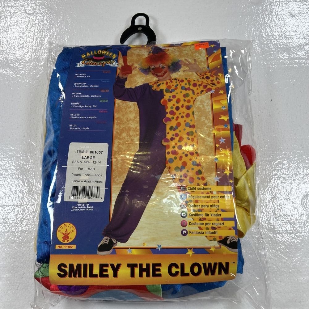 Vintage Rubies Smiley The Clown Children Halloween Costume Sz L 12-14 Ages 8-10